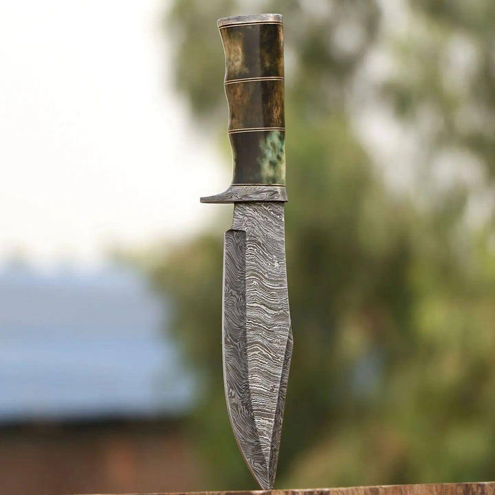 Handmade Damascus Hunting Knife Camel Bone Handle