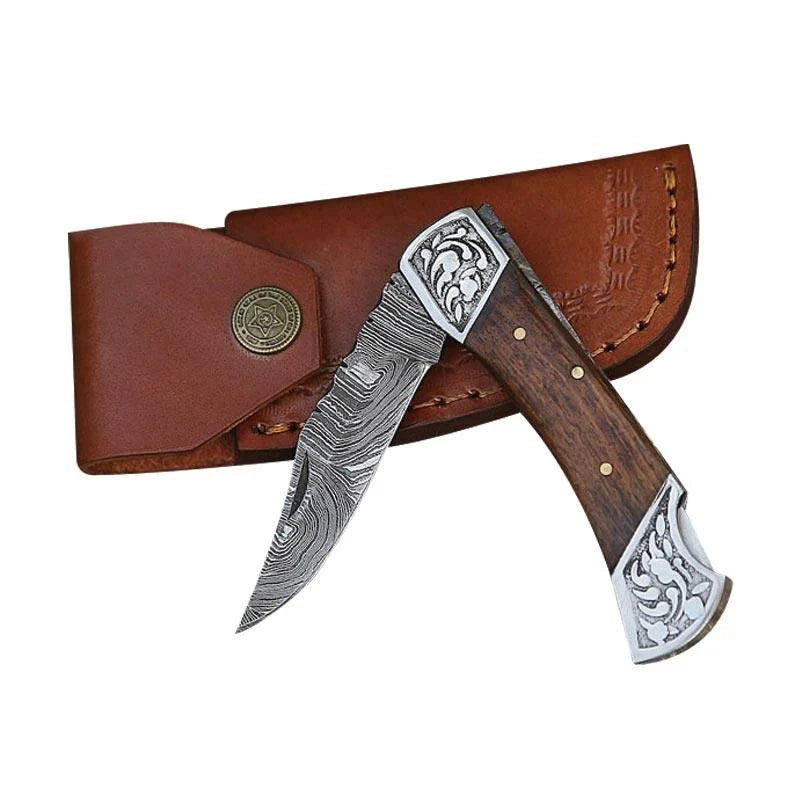 Handmade Damascus Pocket Folding Knife Rosewood Handle