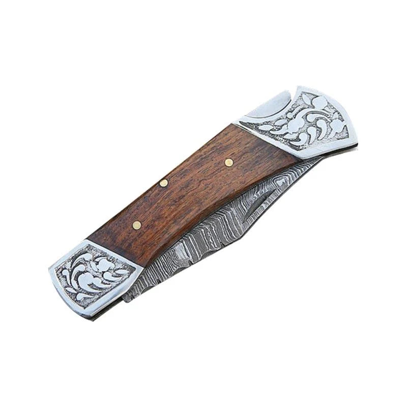 Handmade Damascus Pocket Folding Knife Rosewood Handle