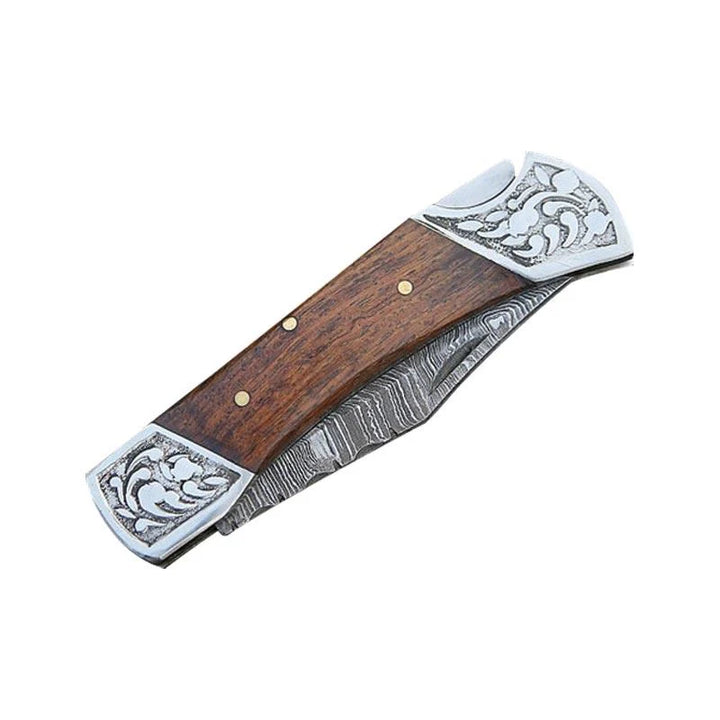 Handmade Damascus Pocket Folding Knife Rosewood Handle