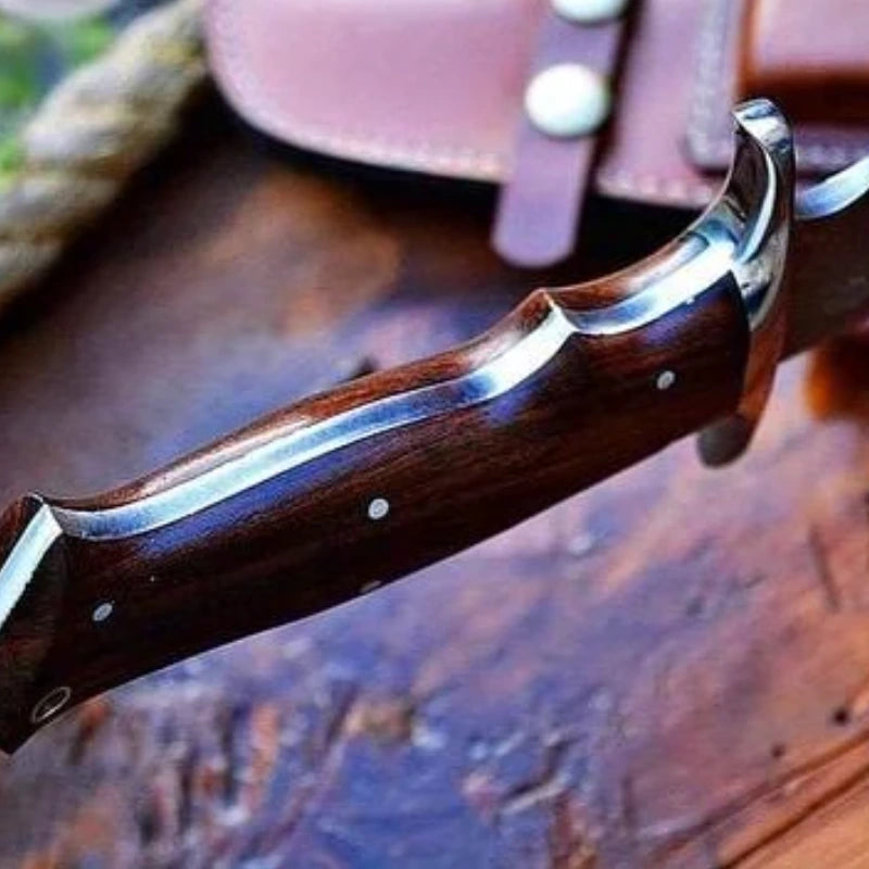 Premium Handcrafted Damascus Bowie Knife Rose Wood Handle