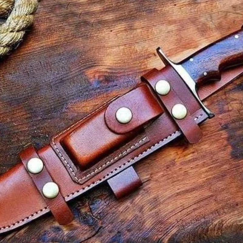 Premium Handcrafted Damascus Bowie Knife Rose Wood Handle