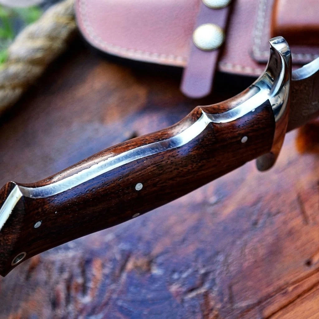Premium Handcrafted Damascus Bowie Knife Rose Wood Handle