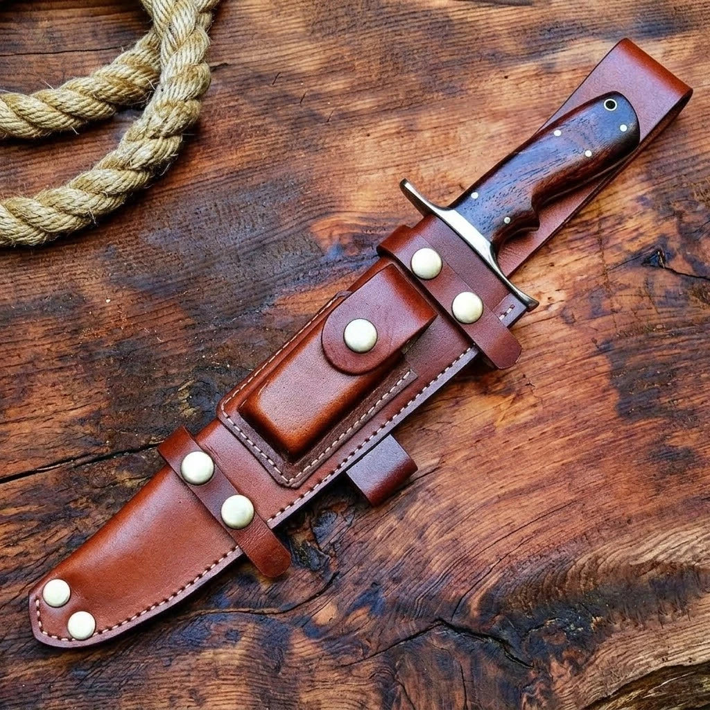 Premium Handcrafted Damascus Bowie Knife Rose Wood Handle