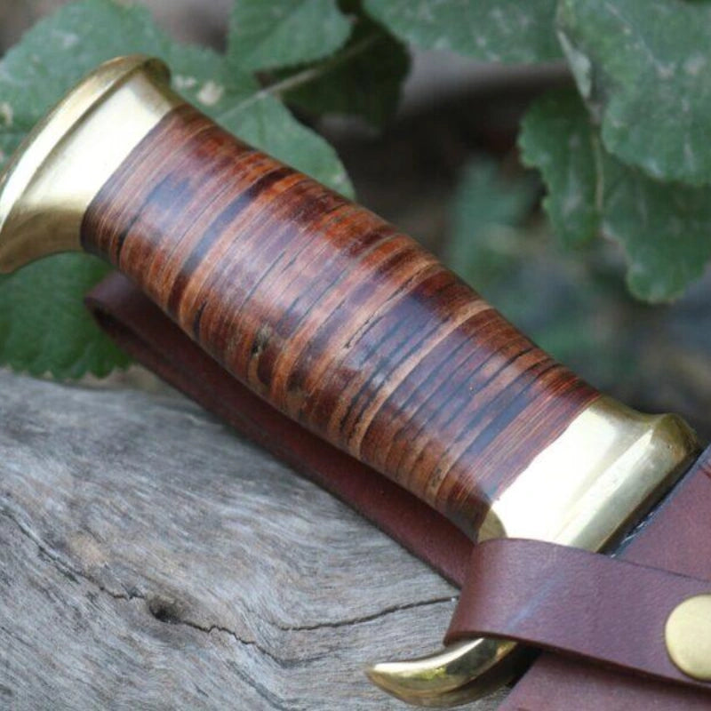 Premium Handcrafted Damascus Bowie Knife – 17-inch Forged Steel Blade with Brass and Leather Handle