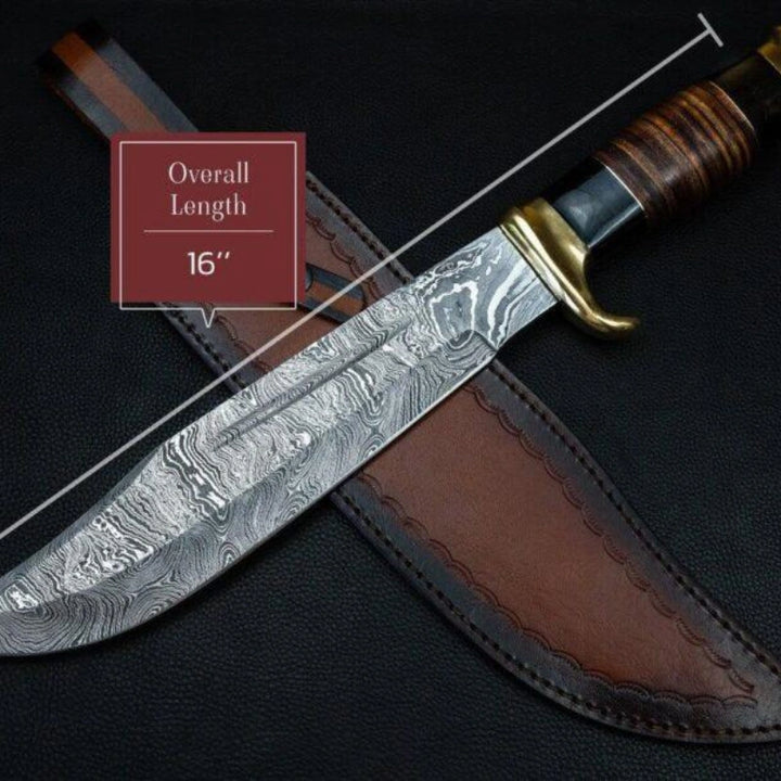 Premium Handcrafted Damascus Steel Bowie Knife – 16-inch