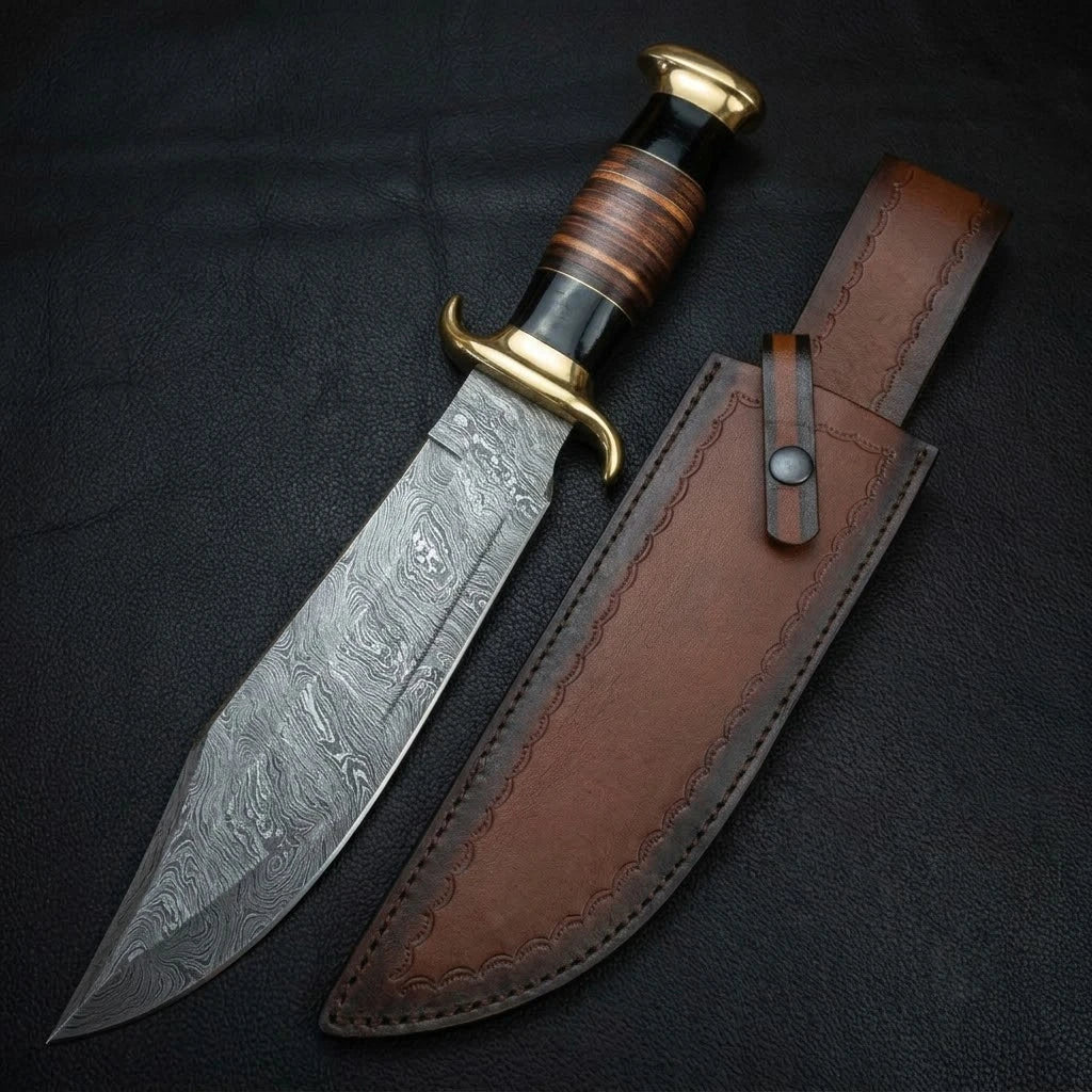 Premium Handcrafted Damascus Steel Bowie Knife – 16-inch