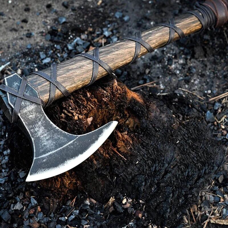 Ragnar Lothbrok Viking Axe – Hand-Forged Carbon Steel with Leather Sheath