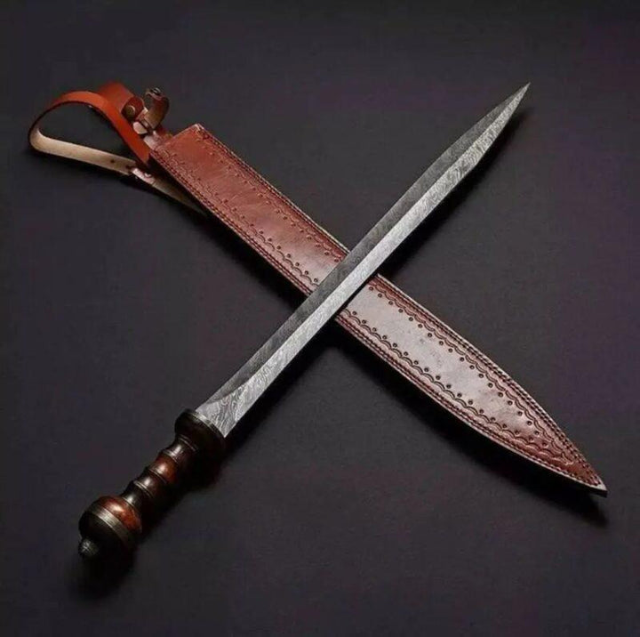 Roman Gladius Sword Damascus Steel Blade Rosewood and Brass Handle