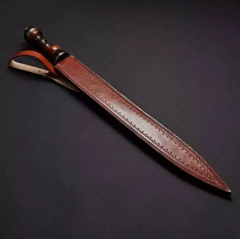 Roman Gladius Sword Damascus Steel Blade Rosewood and Brass Handle