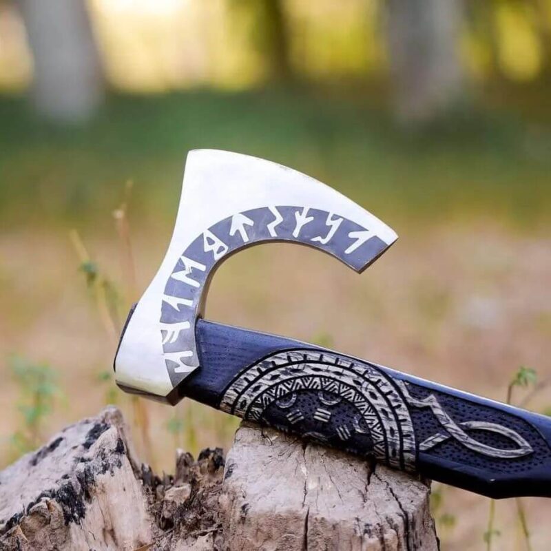 Viking Axe with Helm of Awe Symbol Engraving