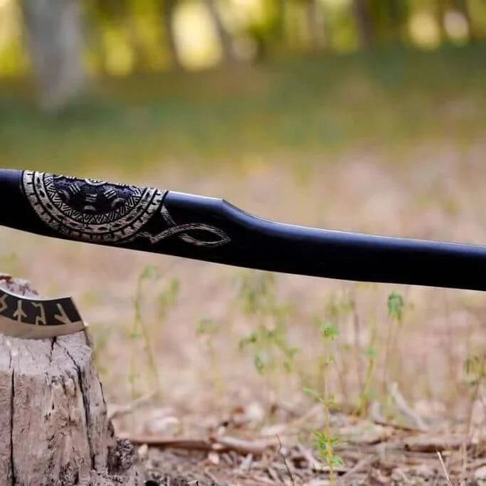 Viking Axe with Helm of Awe Symbol Engraving