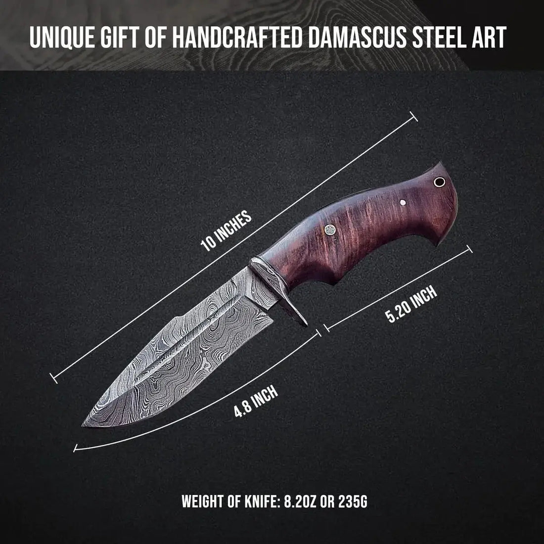 Damascus Steel Bowie Hunting Knife with Rosewood Handle