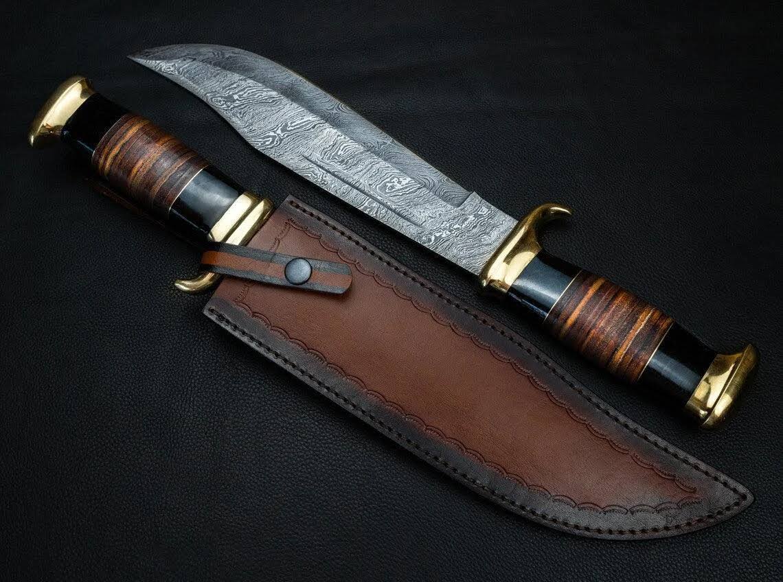 Premium Handcrafted Damascus Steel Bowie Knife – 16-inch