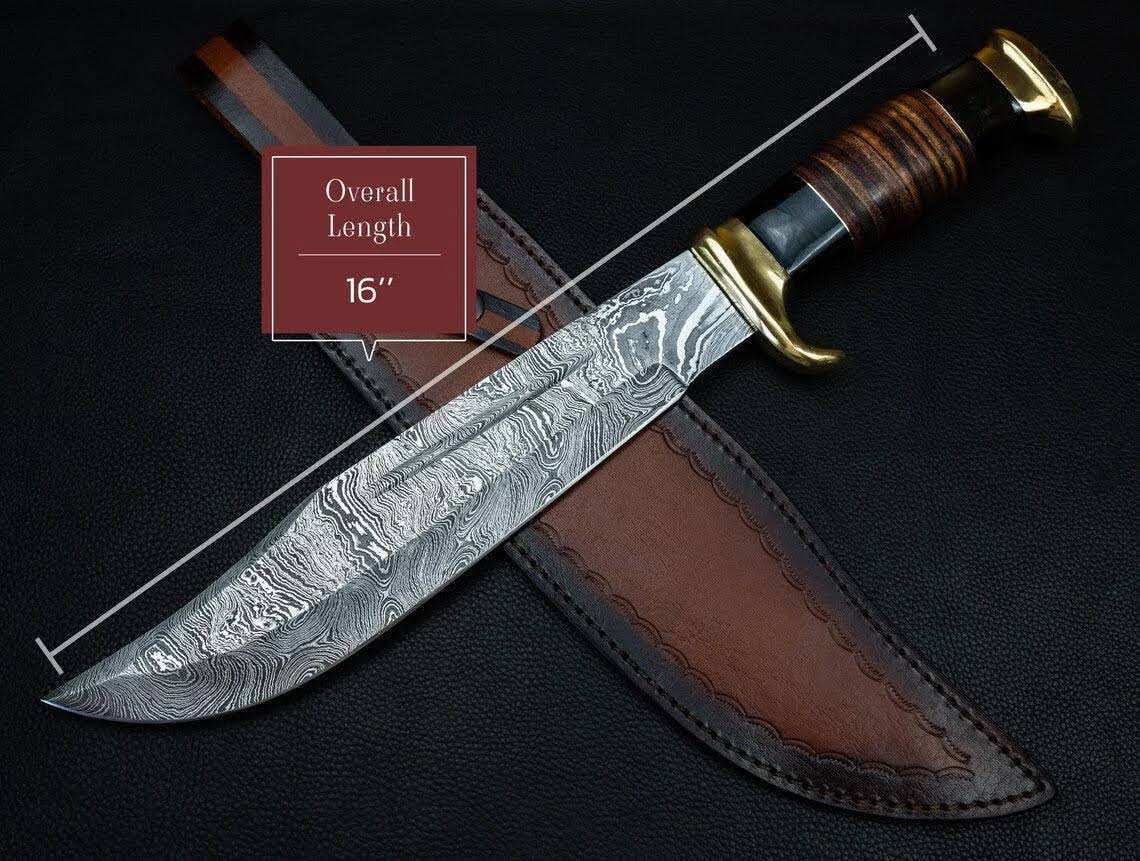 Premium Handcrafted Damascus Steel Bowie Knife – 16-inch