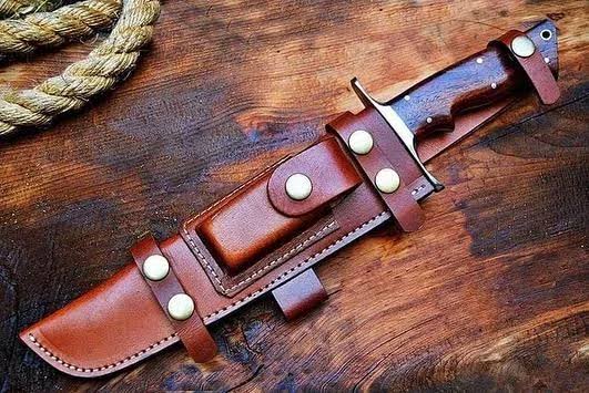 Premium Handcrafted Damascus Bowie Knife Rose Wood Handle
