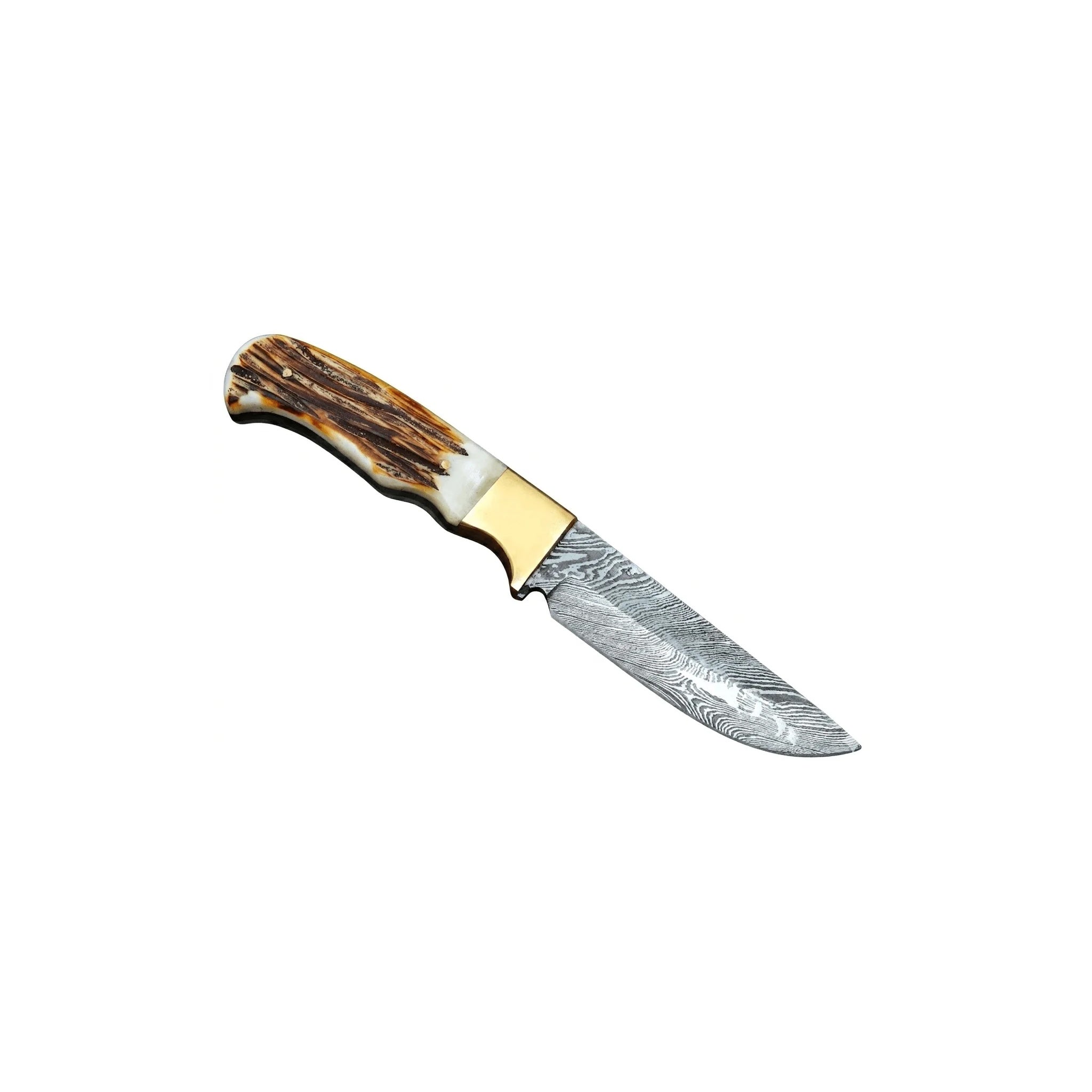 Damascus Camping Hunting Knife –  Burnt Bone Handle