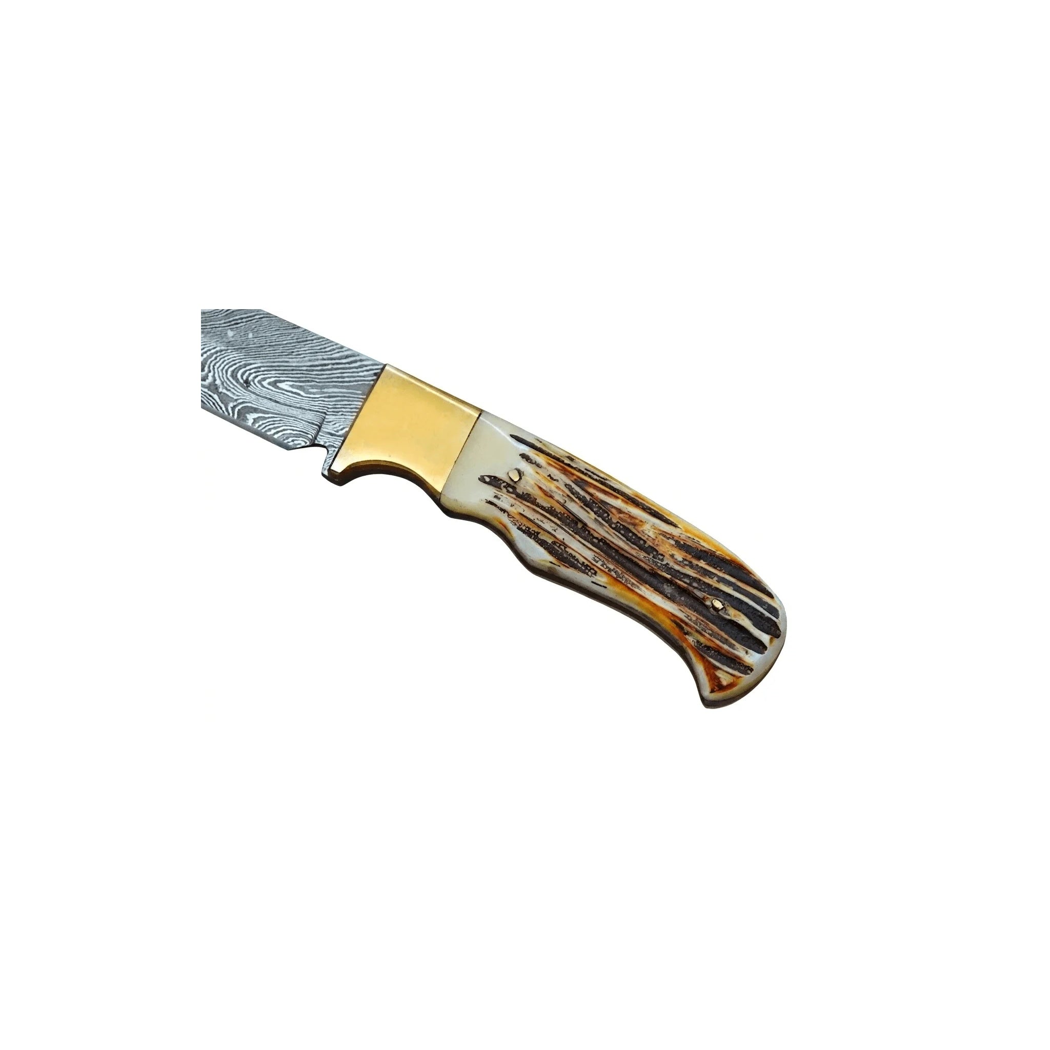 Damascus Camping Hunting Knife –  Burnt Bone Handle