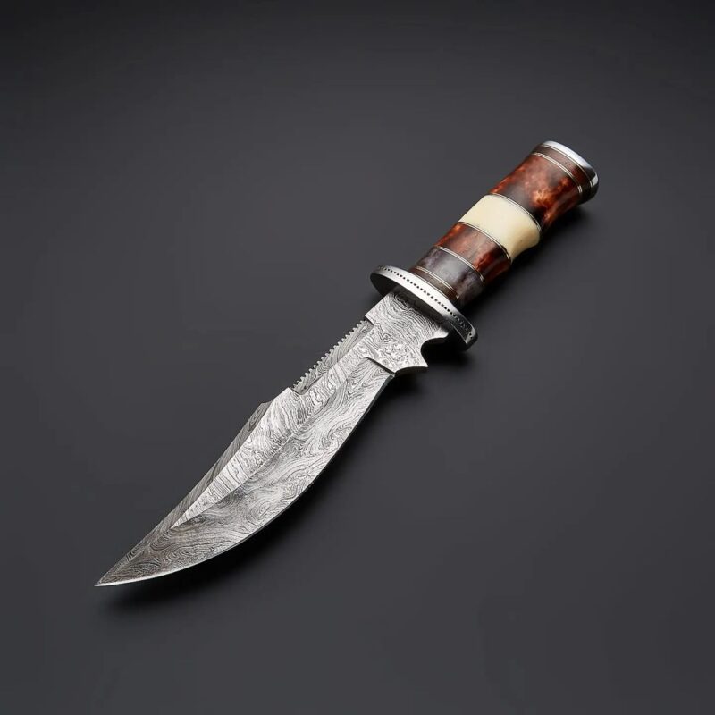 Carved Wood Handle Layered-Steel Skinner Knife