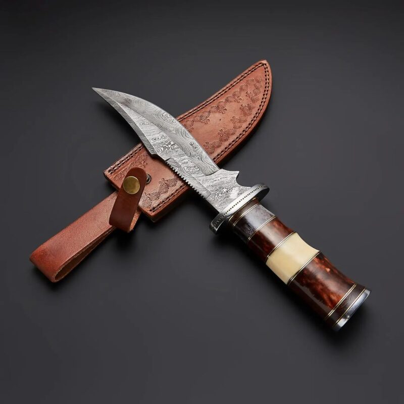 Carved Wood Handle Layered-Steel Skinner Knife